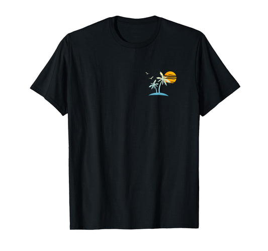 Front Back Heartbeat Sailboat Palm Trees Sunset Island Beach T-Shirt