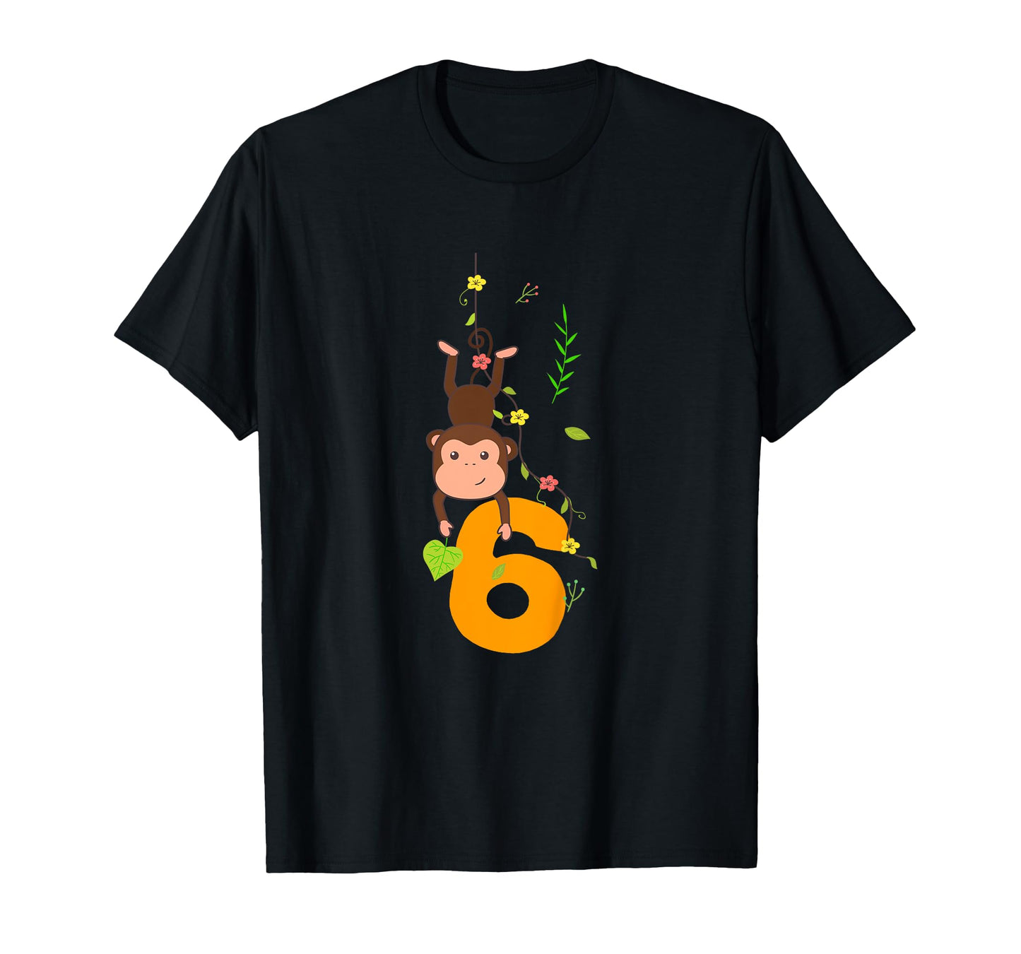 Kids Funny Cute Monkey Lover 6th Birthday Six 6 Yr 6 Year Old T-Shirt