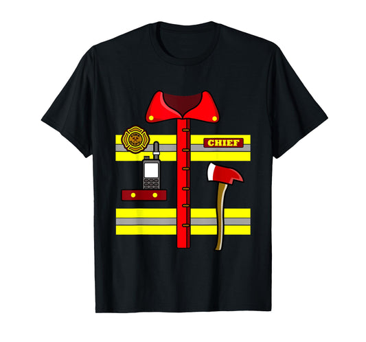 Adult Kids Halloween Fireman Firefighter Costume T-Shirt