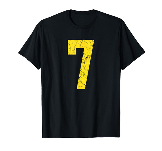 Distressed Bright Gold Number 7 Jersey Player Uniform #7 T-Shirt