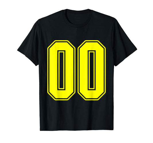 #00 Yellow Outline Number 00 Sports Fan Jersey Style T-Shirt