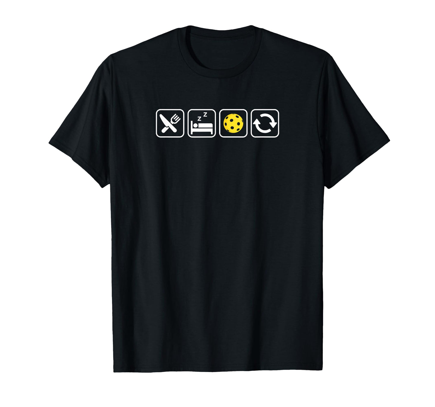 Style Hermit Eat Sleep PICKLEBALL Repeat Unisex-Adults Black Short Sleeve Modern Letter Print T-Shirt Small
