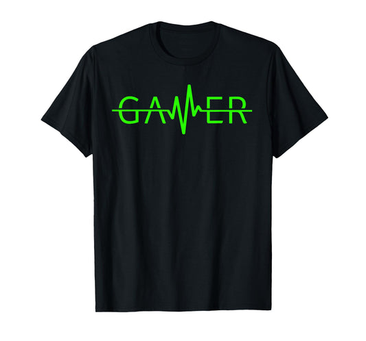 Gamer Heartbeat Tween Teen Gaming Graphic Designs Black Gaming T-Shirt