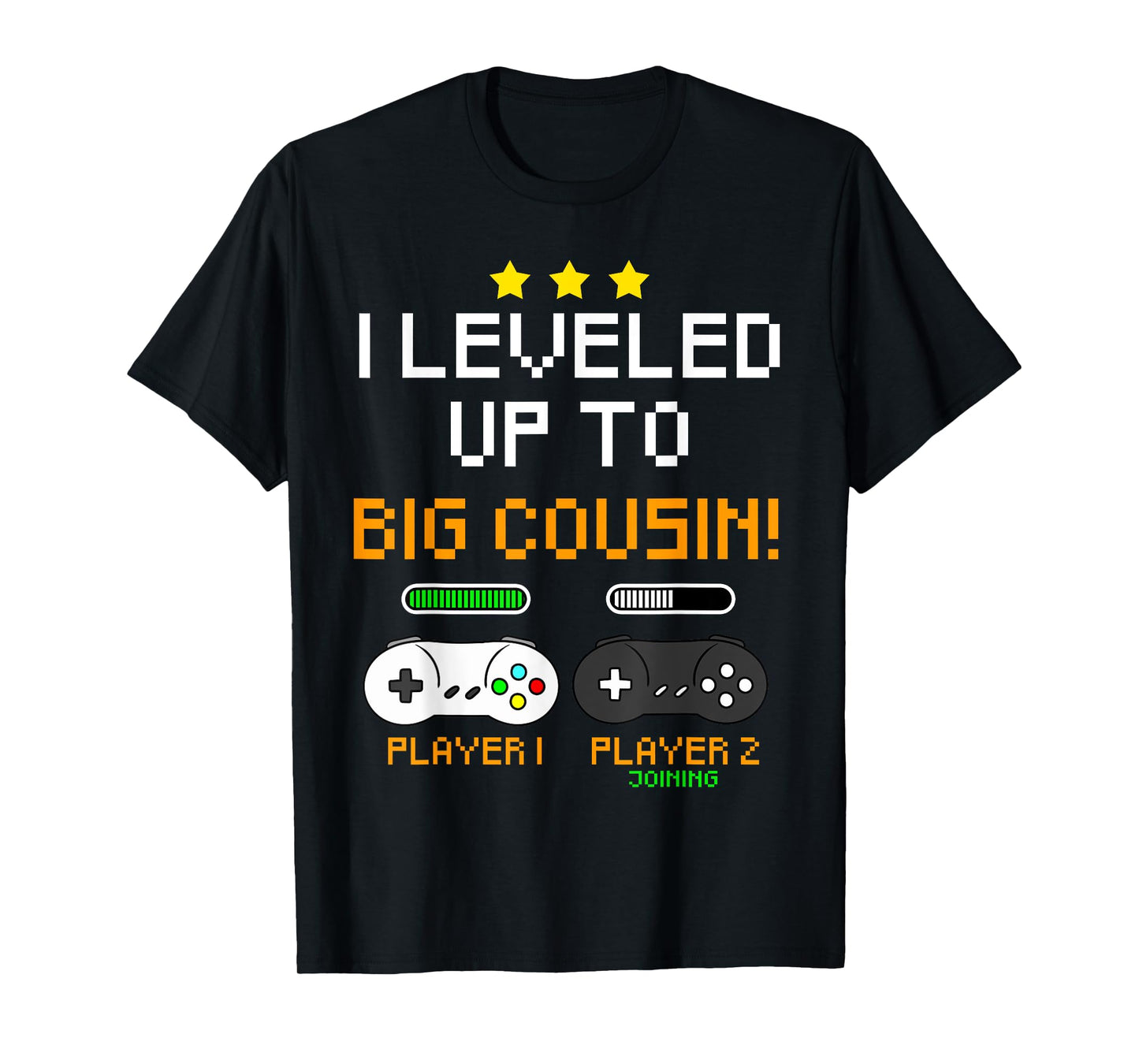 Cool Big Cousin Apparel Cousin Gamer Baby Announcement Gender Reveal Gaming T-Shirt, Black, Small
