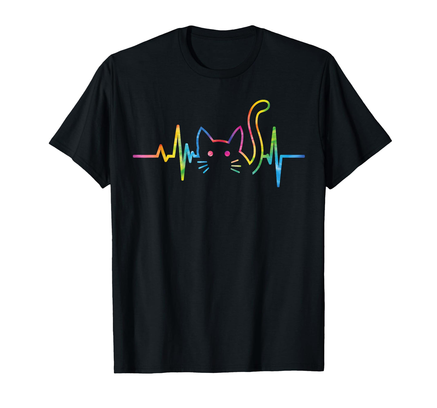 Heartbeat Cat For Women Silhouette Cute Cat Tie Dye Lover T-Shirt