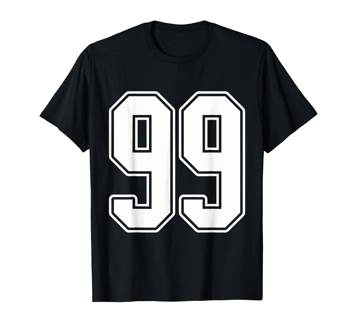 #99 White Outline Number 99 Sports Fan Jersey Style T-Shirt
