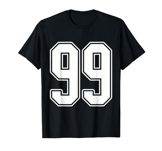 #99 White Outline Number 99 Sports Fan Jersey Style T-Shirt