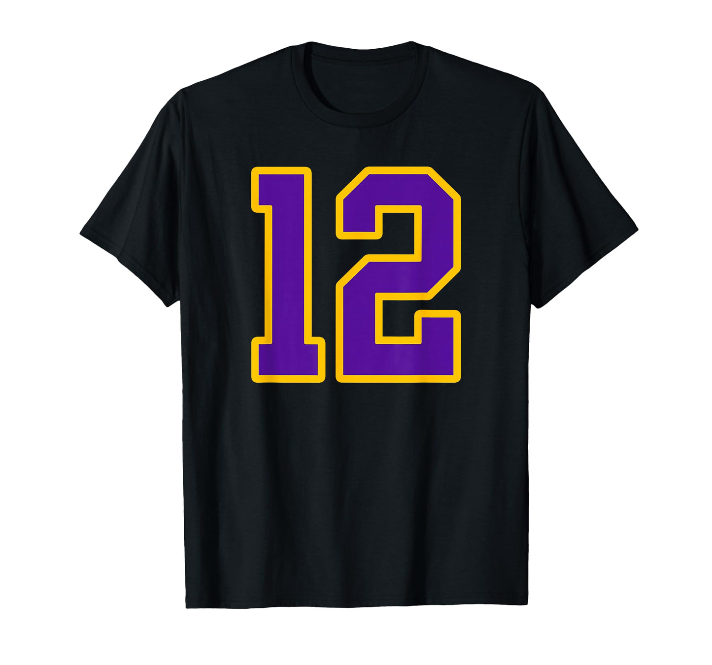 Purple and Gold Number 12 Jersey Player Uniform #12 Fan T-Shirt