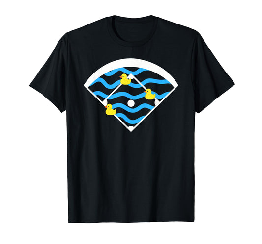 Ducks Left on the Pond Funny Baseball Field T-Shirt