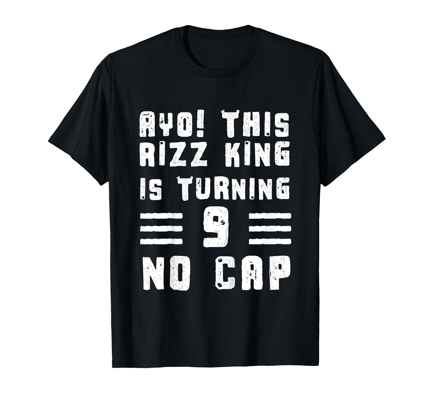Kids Brain Rot Slang 9th Birthday 9 yo Boys No Cap Ayo Rizz King T-Shirt