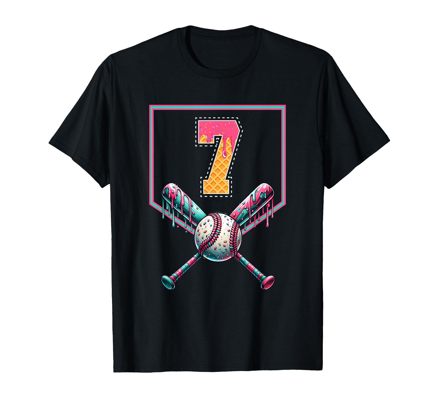 Baseball Drip Number 7 Player Or 7th Birthday Drip Style T-Shirt