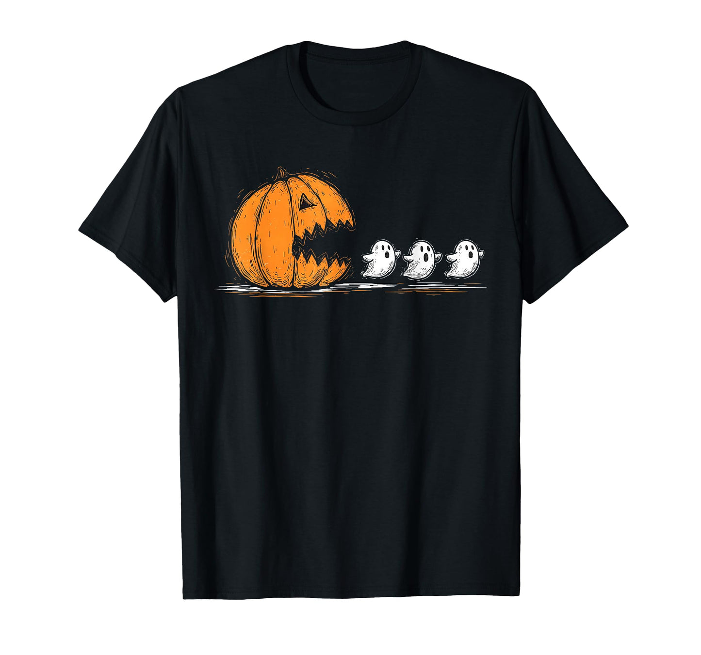 Halloween Gamer Pumpkin Eating Ghost Costume Men Boys Kids T-Shirt