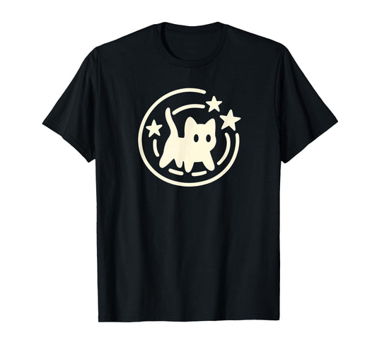 90s Y2K Scary Tomcat Cat is Scared Under Starry Tail T-Shirt