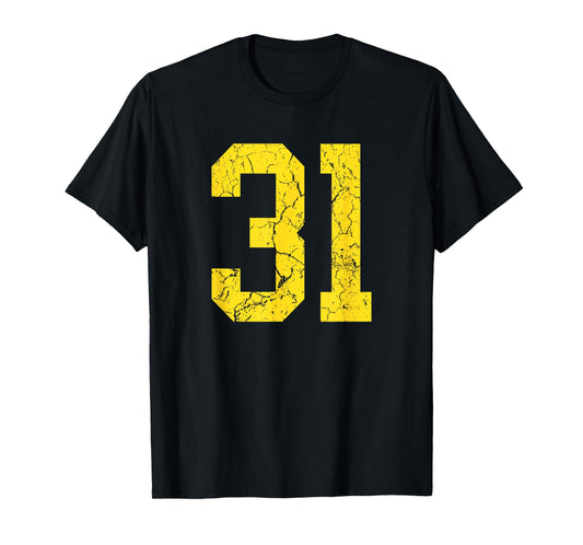 Distressed Bright Gold Number 31 Jersey Player Uniform #31 T-Shirt