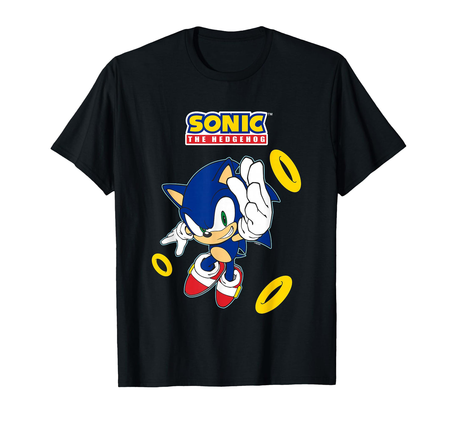 Sonic The Hedgehog In A Hurry Golden Rings Cool Shot T-Shirt