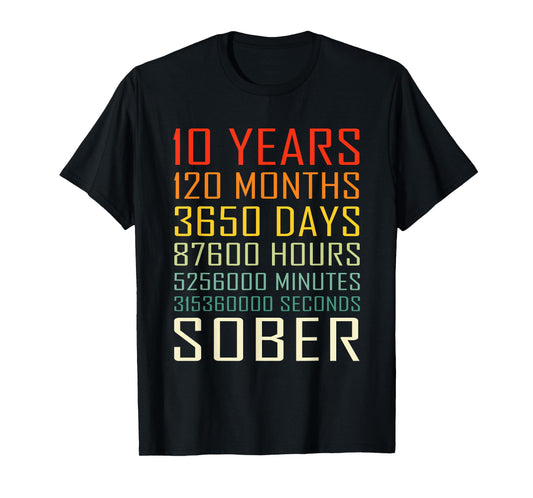 10 Year Sobriety Anniversary Vintage 10 Years Sober T-Shirt