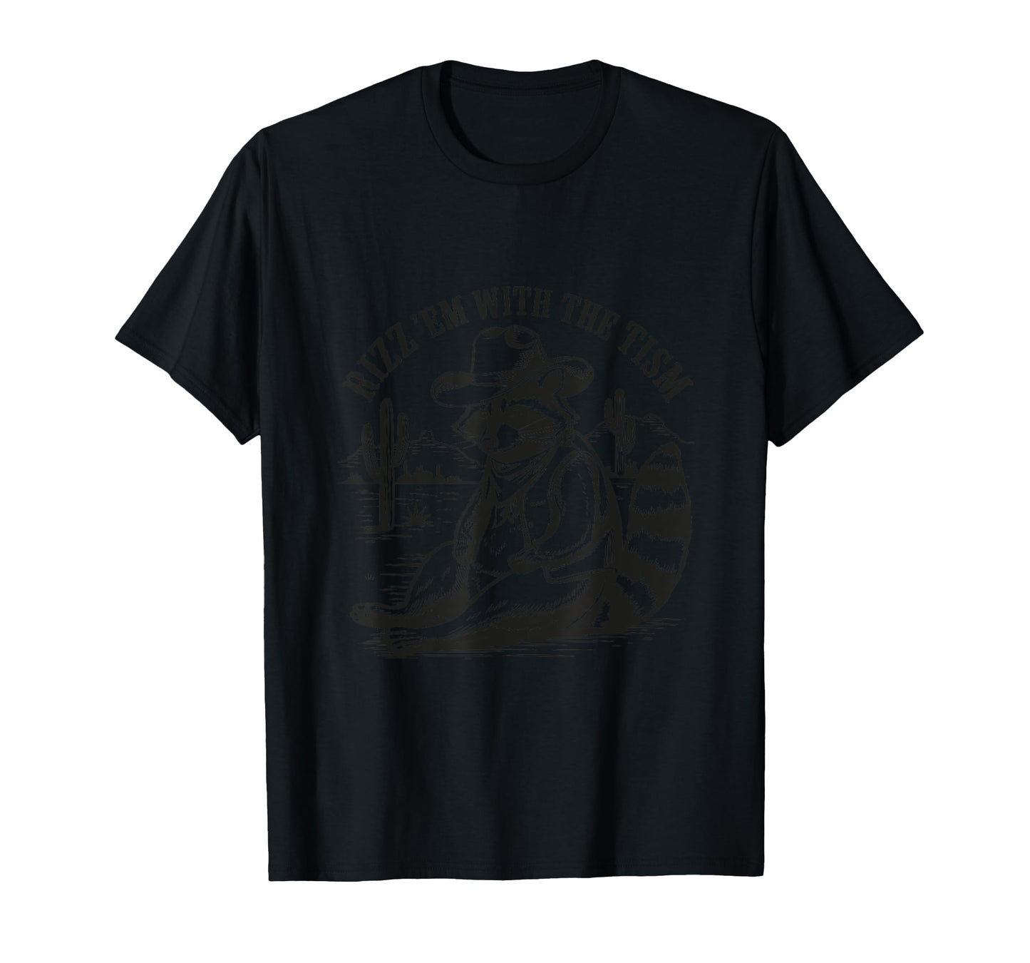 Rizz Em With The Tism Vintage Funny Cowboy Raccoon Autistic T-Shirt