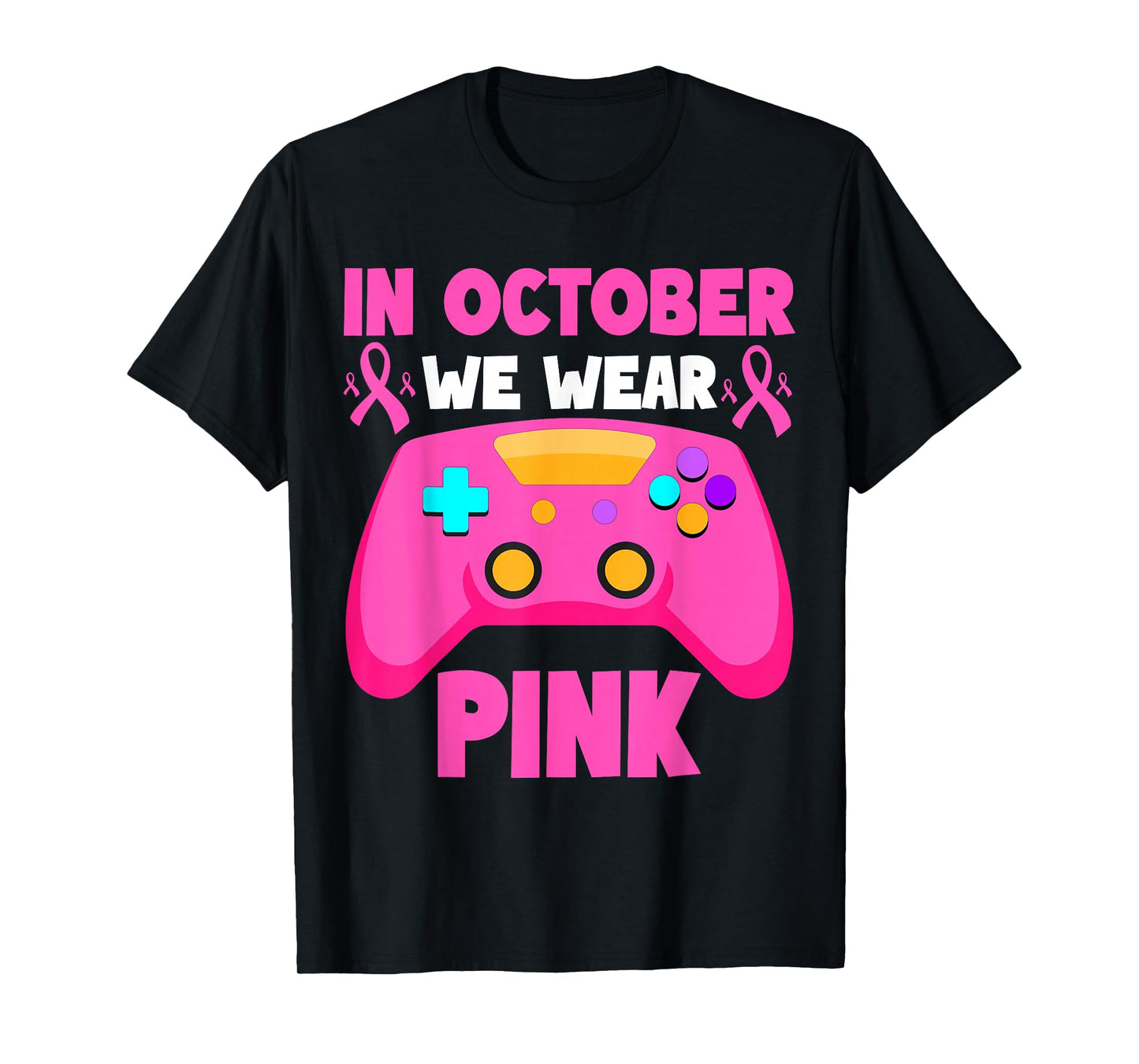 in October We Wear Pink Breast Cancer Gaming Kids Boys Youth T-Shirt