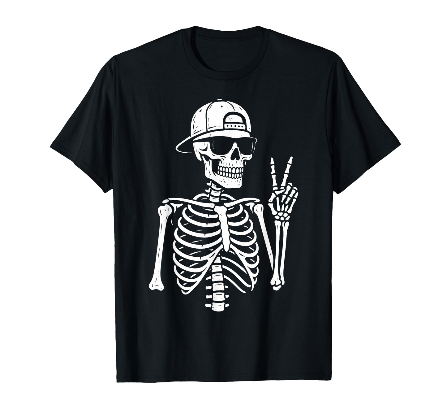 Skeleton Hand Peace Sign Retro Halloween Skeleton Hand Sign T-Shirt