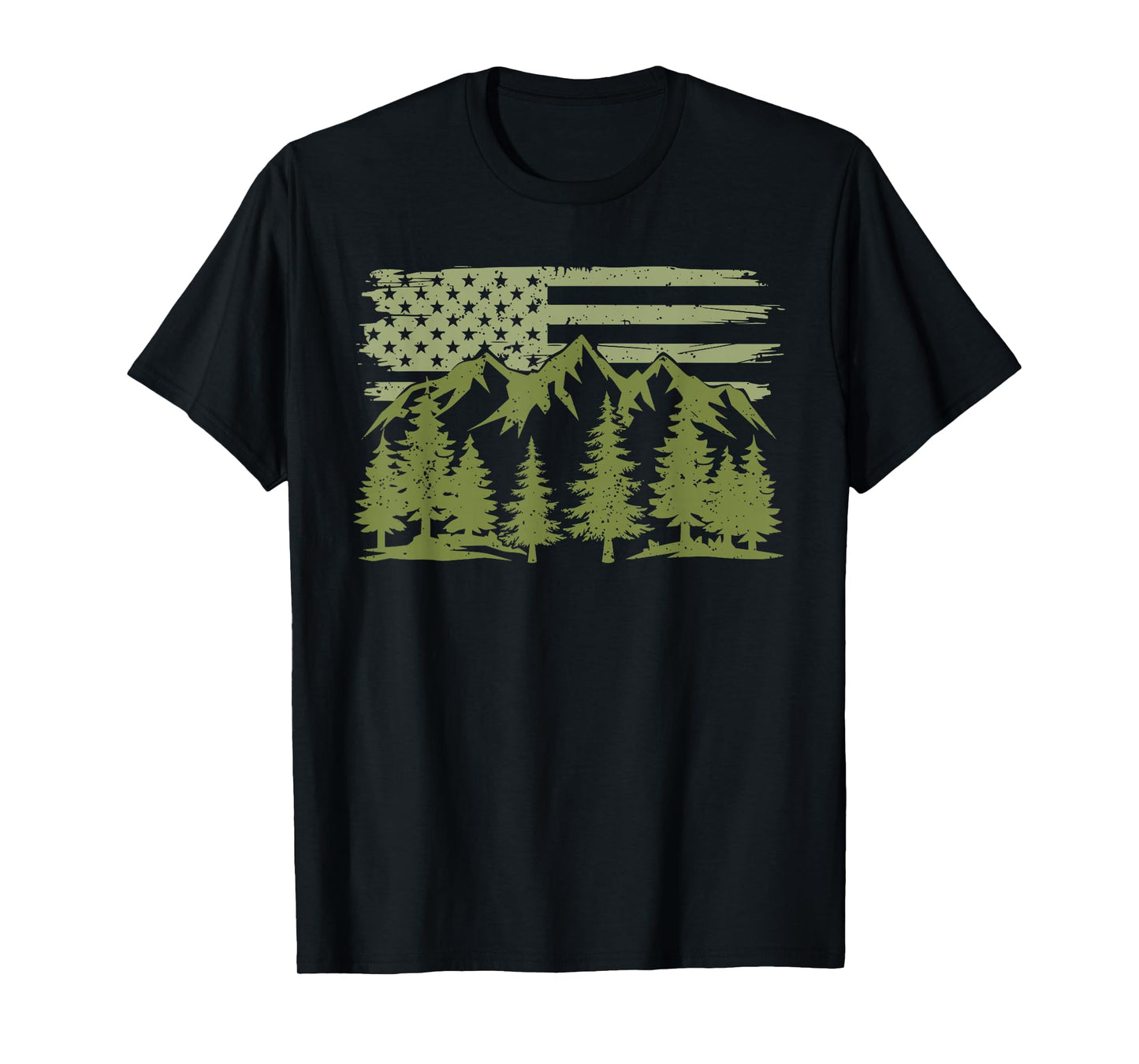 Forest Tree Wildlife Nature Outdoor American USA Flag Forest T-Shirt