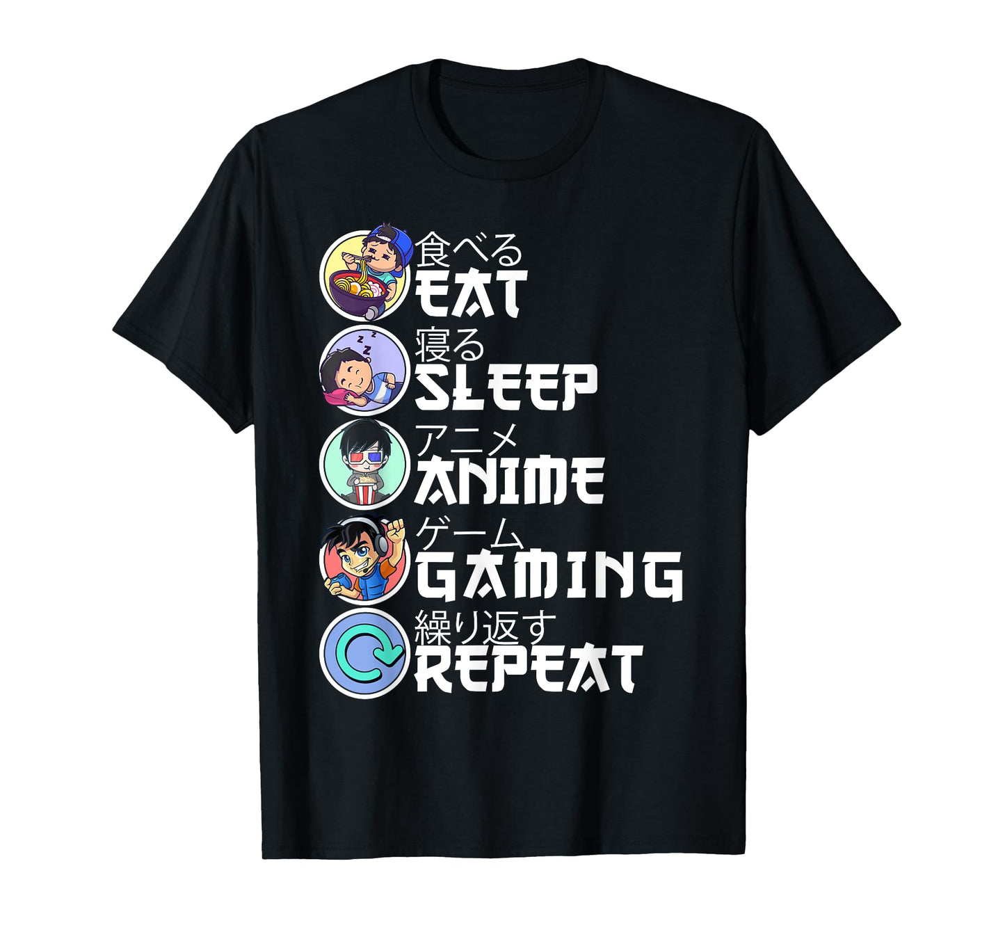 Eat Sleep Anime Gaming Repeat Gamer Japanese Ramen Anime T-Shirt