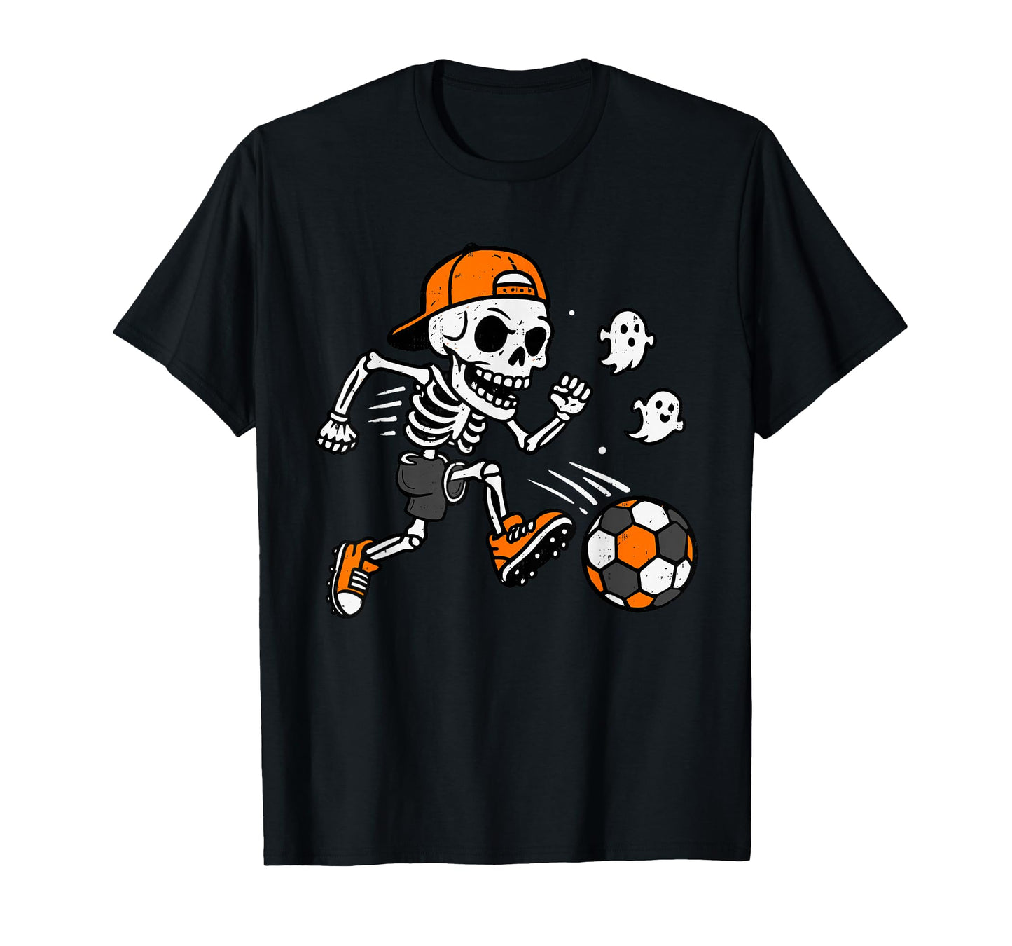 Skeleton Soccer Pumpkin Halloween Costume Boys Teens Kids T-Shirt