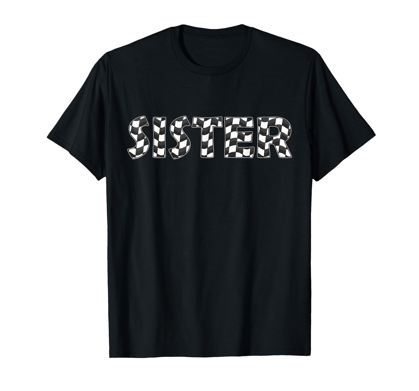 Checkered race car sister White Black Checkerboard kids Flag T-Shirt