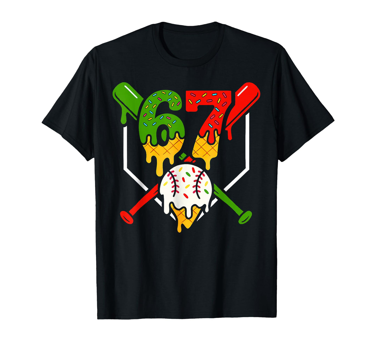 Six Seven 67 Baseball Ice Cream Drip Cool Gen Alpha Slang T-Shirt