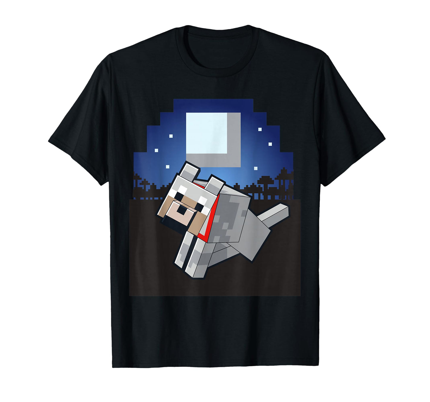 Minecraft Wolf Companion with Collar Night Scene T-Shirt