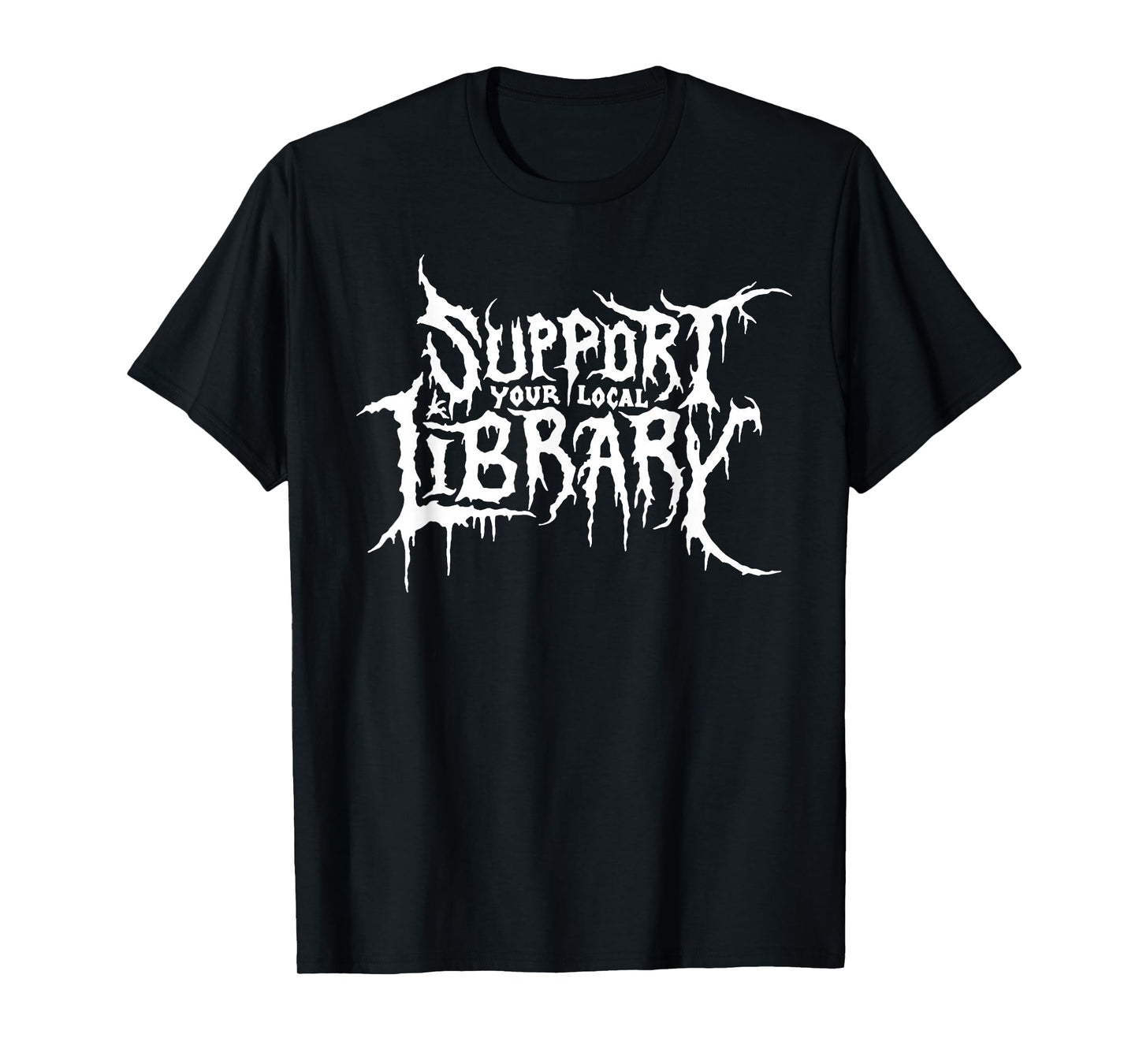 Support Your Local Library Horror Bookworm Design T-Shirt