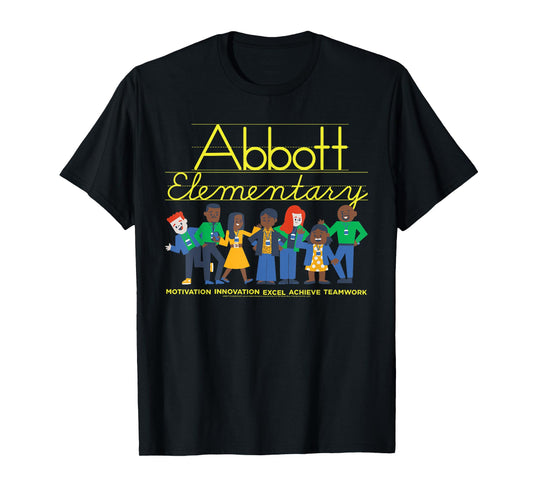 Abbott Elementary Cartoon Staff with Logo Funny TV Show T-Shirt