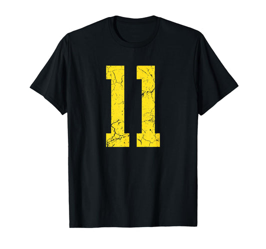 Distressed Bright Gold Number 11 Jersey Player Uniform #11 T-Shirt
