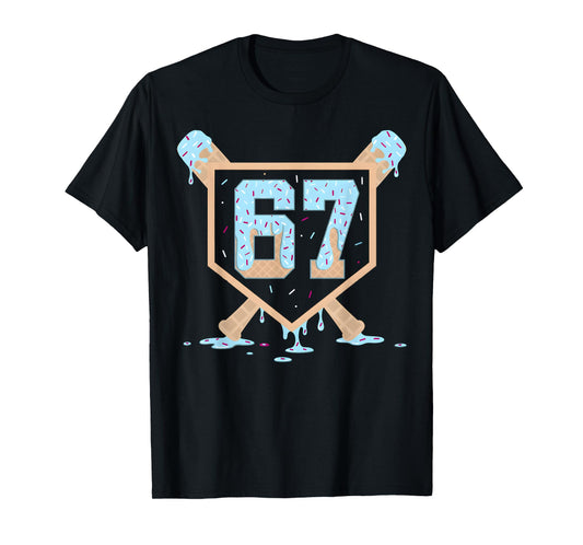 67 Ice Cream Drip Baseball Meme Funny Six Seven Gen Alpha T-Shirt