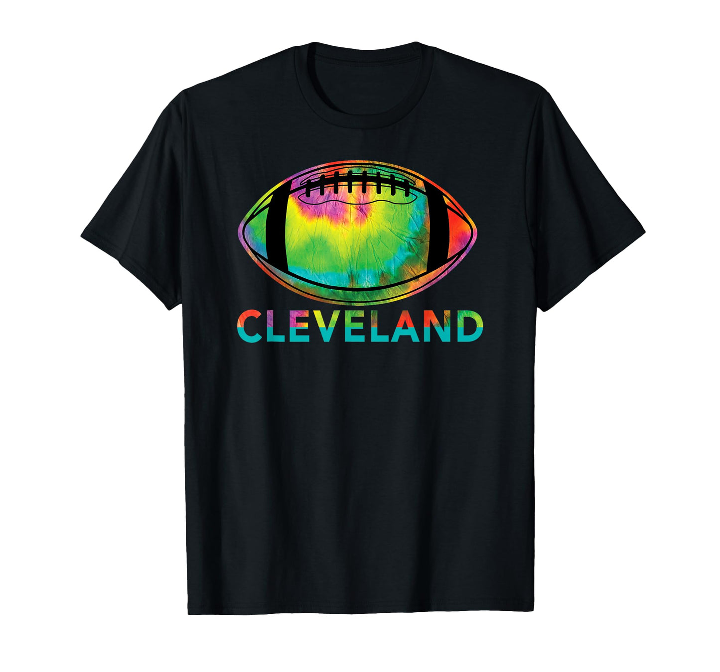 Tie Dye Football Cleveland Kids Unisex Cotton Blend T-Shirt, Black, S, Short Sleeve, Crew Neck, Modern Tie-Dye Design, Football Lifestyle, Sports, School, Celebration