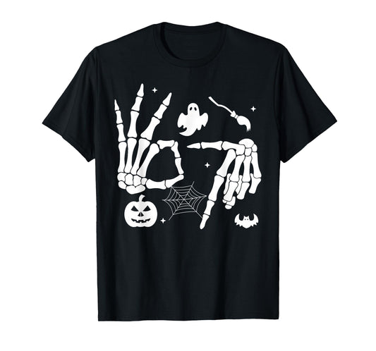 6 7 Meme Halloween Skeleton Hand Sign Six Seven T-Shirt