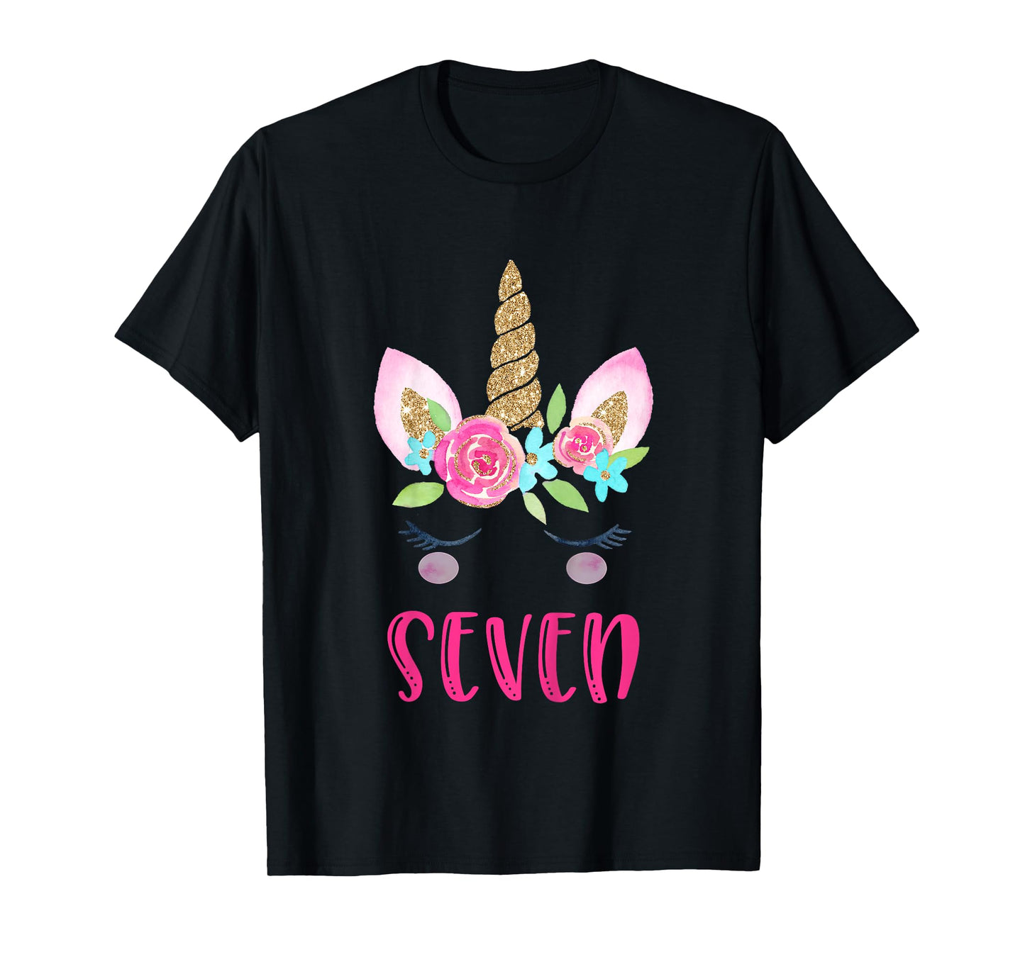 Seven Unicorn Birthday Girl Shirt 7 Year Old Cute T-Shirt T-Shirt