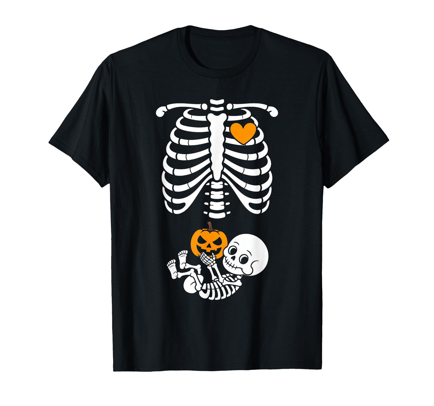 Halloween Skeleton Baby Rib Cage Maternity Pregnant Pumpkin T-Shirt
