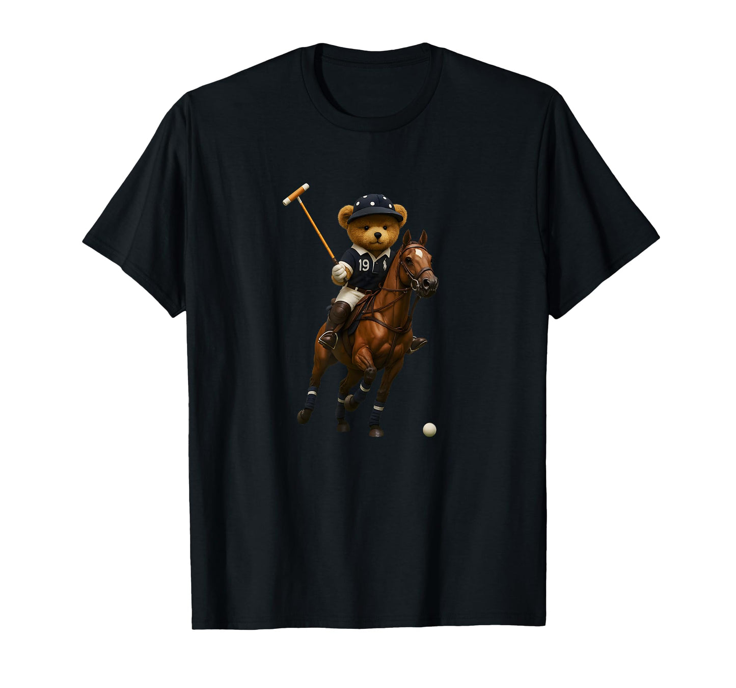 Cool Teddy Bear Playing Horse Polo Game Illustration Graphic T-Shirt
