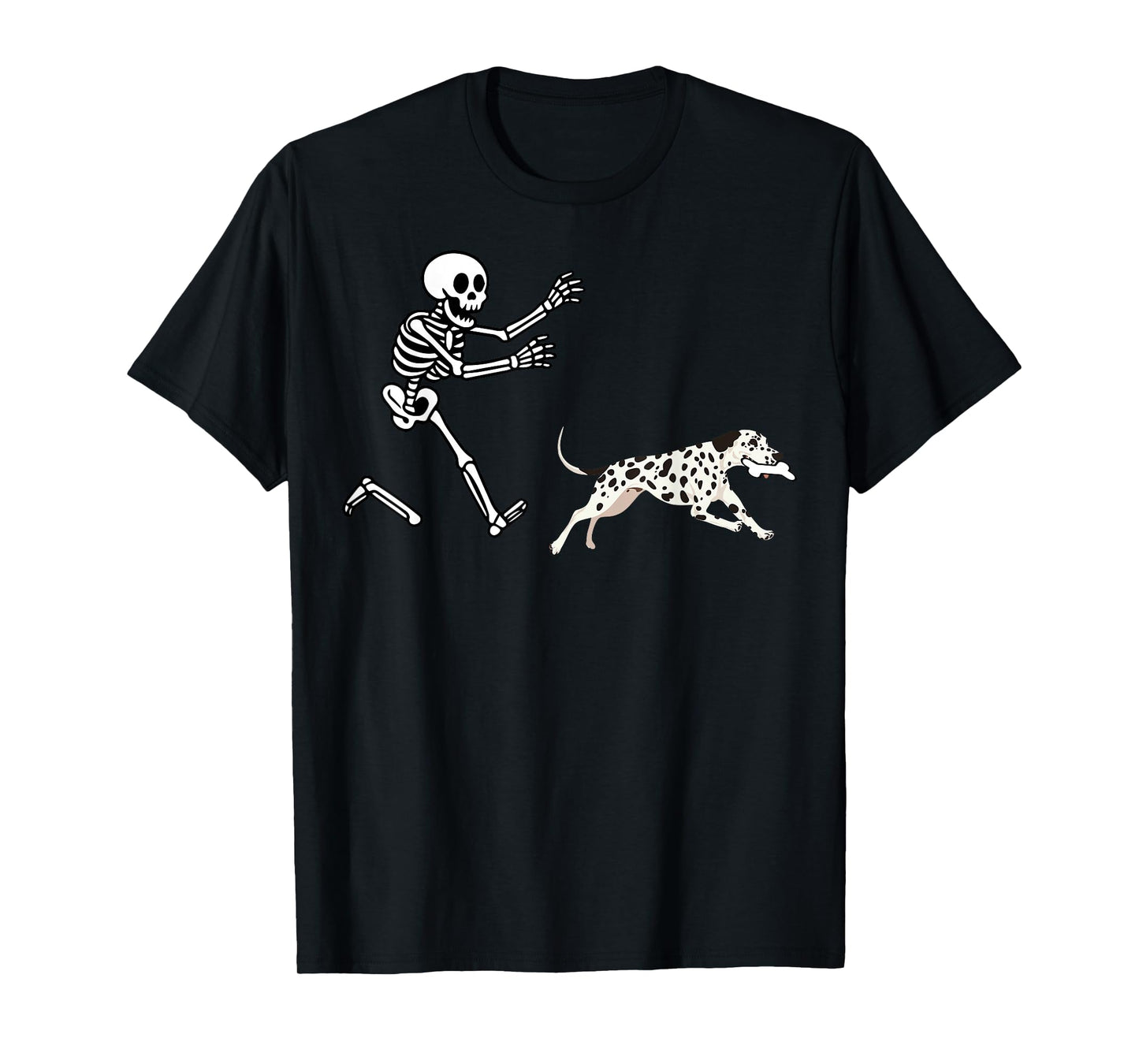 Funny Dalmatian Running Skeleton Halloween T-Shirt