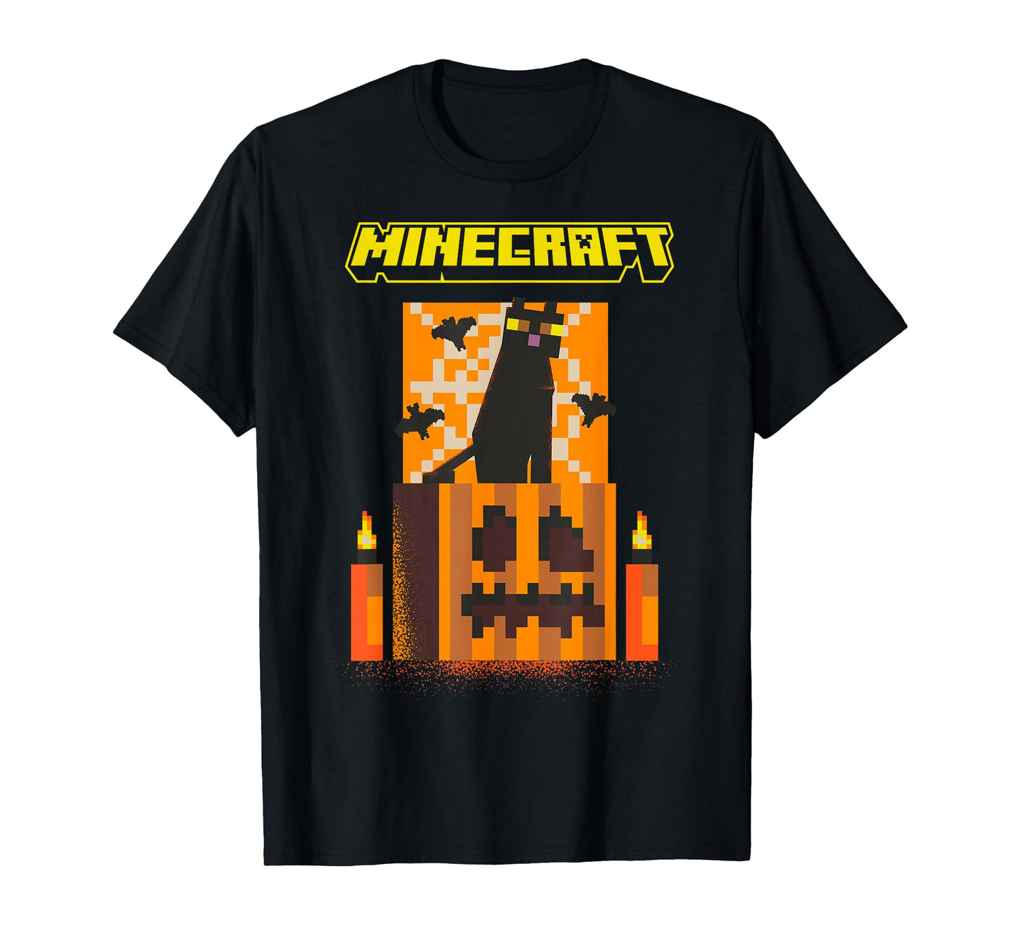 Minecraft Halloween Black Cat On Pumpkin Scene T-Shirt