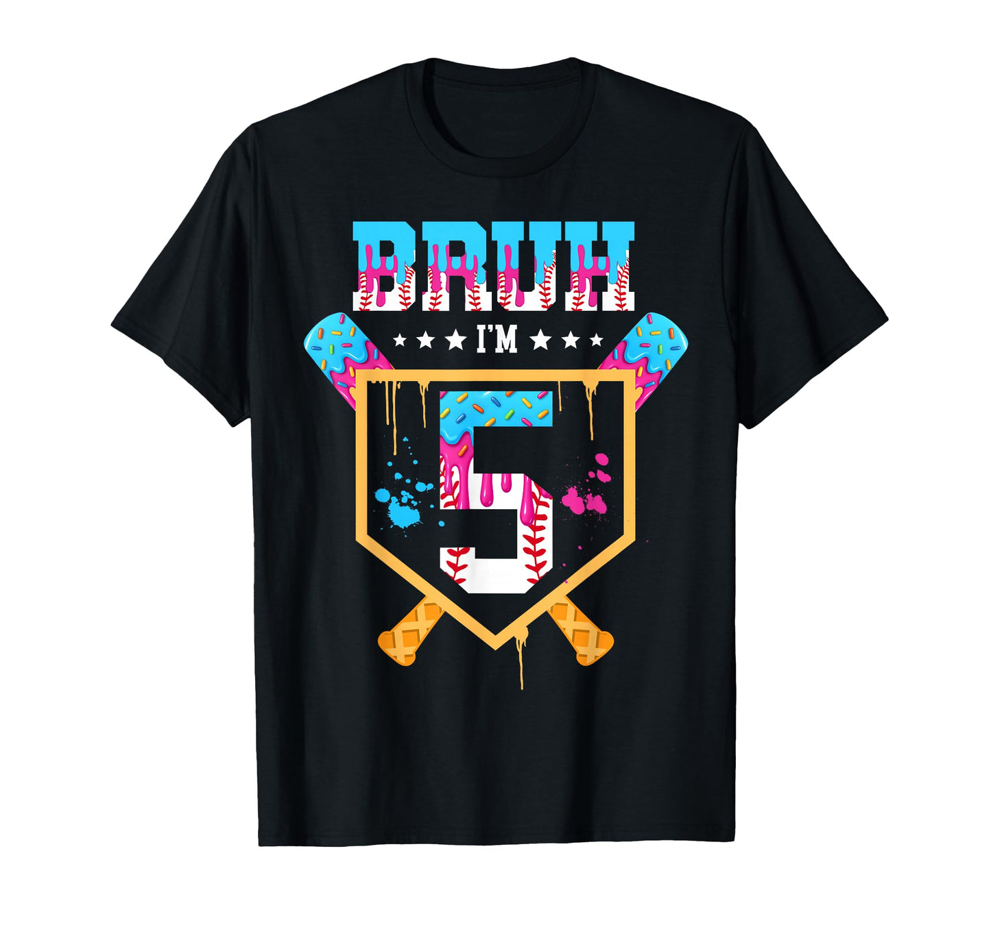 Baseball 5 Year Old Ice Cream Drip 5th Birthday Boys T-Shirt