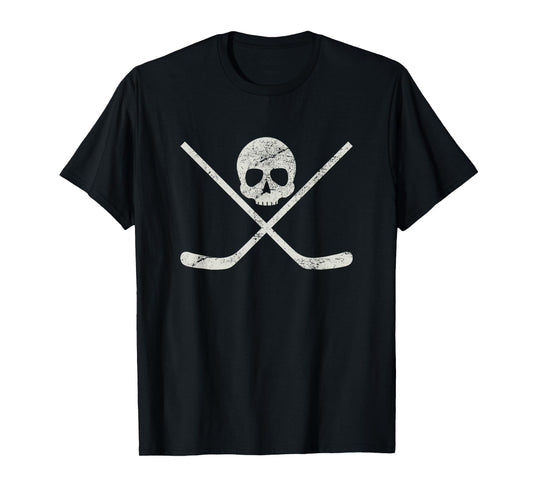 Distressed Ice Hockey Goon Pirate Skull Sticks T-Shirt T-Shirt
