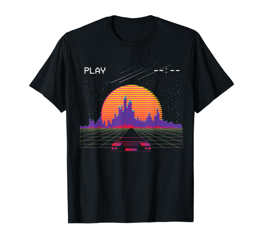 cyberpunk outrun synthwave sunset fast car aesthetic t shirt T-Shirt