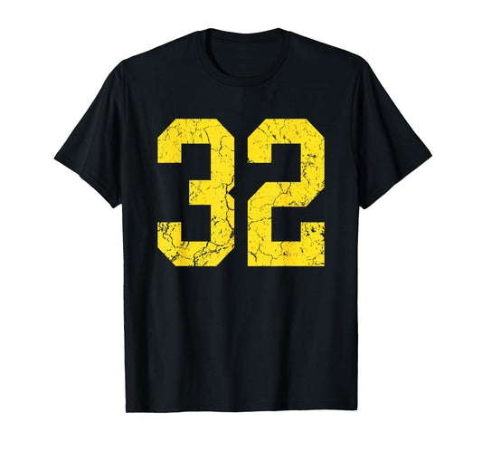 Distressed Bright Gold Number 32 Jersey Player Uniform #32 T-Shirt