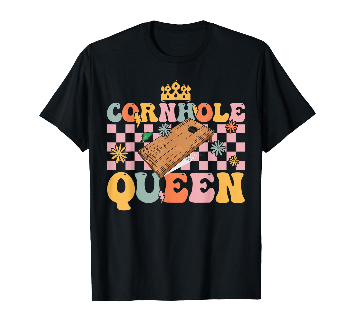 Cornhole Queen Groovy Cornhole Mom Corn Hole T-Shirt