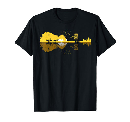 Disc Golf Sunset Guitar Guitarist Player Golfing Frisbee Dad T-Shirt
