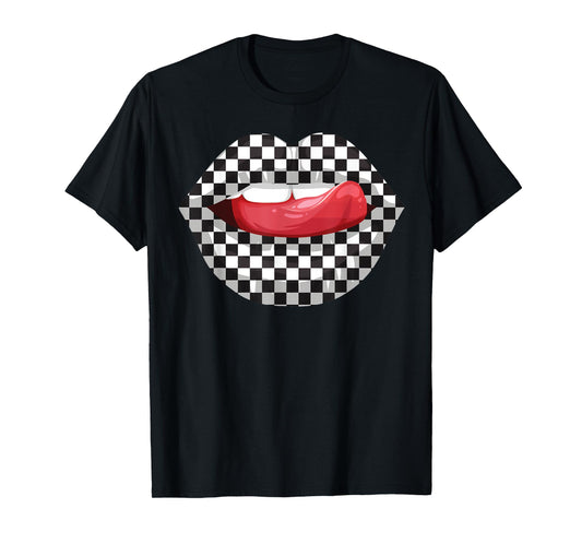 Cute Checkered Art For Men Women Checkerboard Checkered Lips T-Shirt