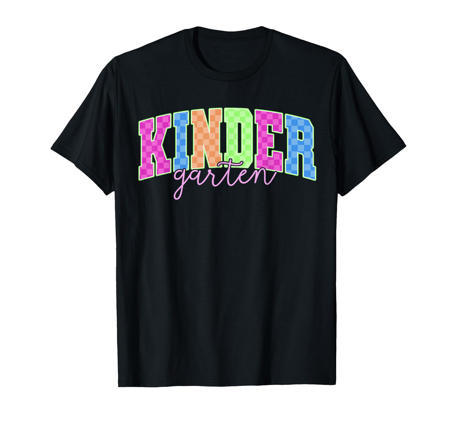 Back To School Neon Checkered Kindergarten, Colorful Teacher T-Shirt
