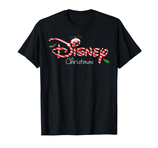 Disney Christmas Script Logo Candy Cane Holiday Trip T-Shirt