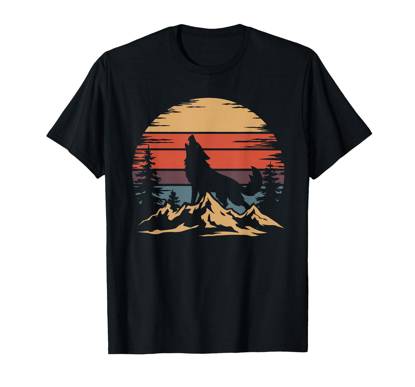 Wolf Mountain T-Shirt - Retro Wildlife Howling Wolf Nature T-Shirt